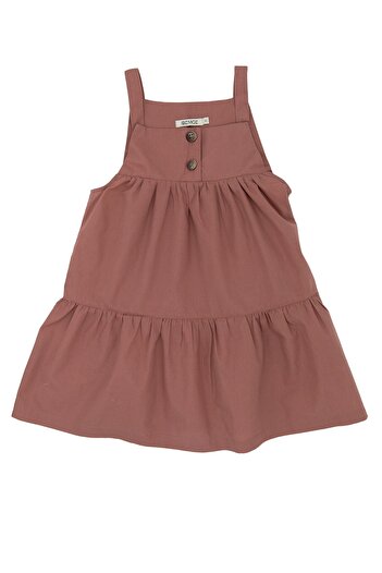 Ozmoz By Mukadder Özden Organic Thick Strap Layered Girl's Brown Gilet Dress