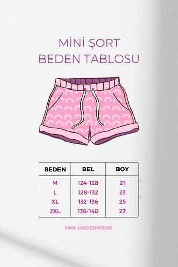 HNX Pamuklu Desenli Paçası Biyeli Kadın Mini Şort