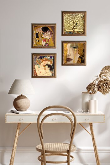Pinecone Gustav Klimt Golden Tears, Mother Child, Kiss, Tree of Life Stone Painting Framed Wall Decor