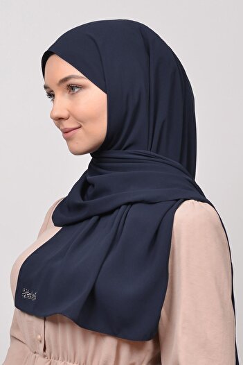 Altobeh Medina Silk Straight Hijab Shawl-Dark navy blue