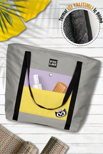 Vatkalimon Thermal Insulated Thermal Gray Lilac Yellow Colored Beach Bag