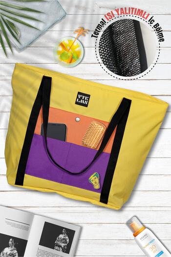 Vatkalimon Thermal Yellow Orange Purple Colored Beach Bag with Thermal Insulation