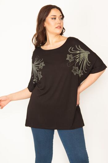 Şans Women's Black Large Size Stone Detailed Tunic 65n36425