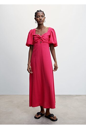 MANGO Woman Balloon Sleeve Textured Dress