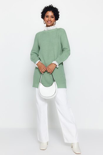 Trendyol Modest Mint Guipure Detailed Selanik Knitwear Sweater TCTAW24AK00126