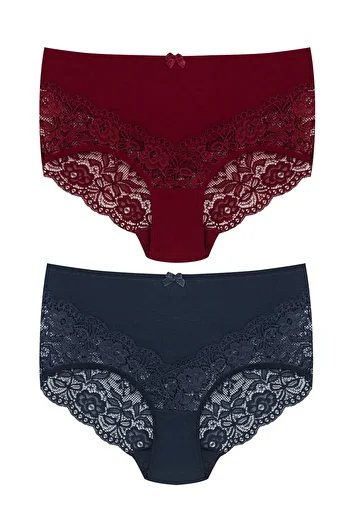 HNX 2-Piece Cotton Front Back V Lace High Waist Plus Size Women's Panties