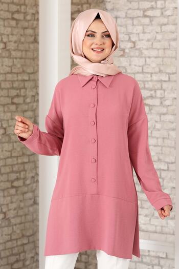 Fashion Showcase Button Detail Casual Tunic Dried Rose