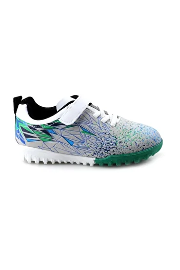Cool Messi White-Green Boy's Lace-Up Astroturf Shoes