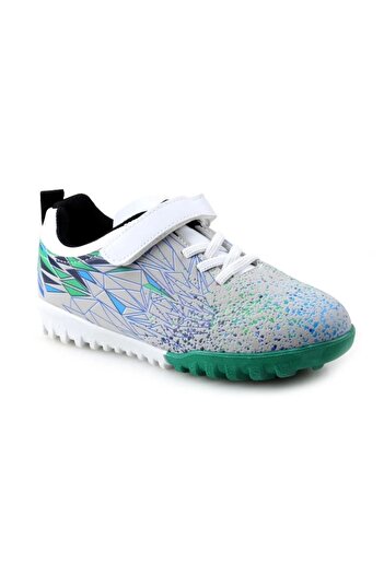 Cool Messi White-Green Boy's Lace-Up Astroturf Shoes