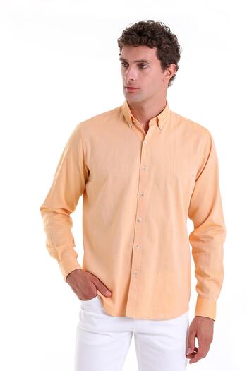 Hatemoğlu Orange Comfort Fit Straight 100% Cotton Buttoned Collar Long Sleeve Casual Oxford Shirt