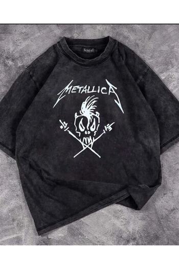 Touz Metallica Skull Desenli Unisex Eskitme Футболка