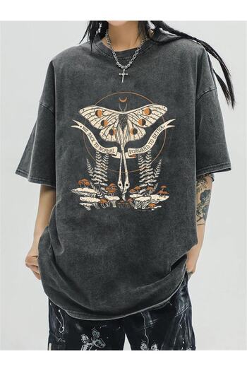 Touz Küt Küt Butterfly & Mushrooms Yıkmalı Unisex Eskitme T-shirt