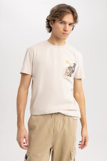 DeFacto Tricou cu mânecă scurtă imprimat cu decolteu roșu, de formă regulată, A4026ax23hs