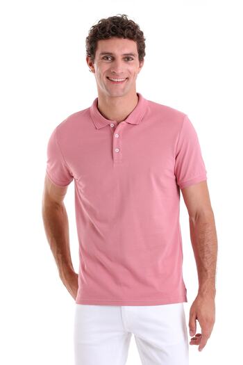 Hatemoğlu Dried Rose Comfort Fit Plain 100% Cotton Polo Collar T-Shirt