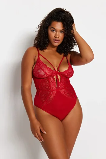 Trendyol Curve Red Lace Detailed Bodysuit TBBSS23CS00000