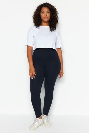 Trendyol Curve Sötétkék magas derekú, rugalmas derék kötött nagy méretű leggings TBBSS22TA0022