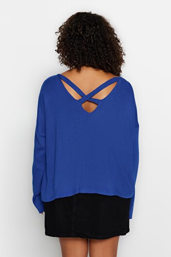 Trendyol Curve Πλεκτό πουλόβερ Saks Back Cross Tape Λεπτομερές