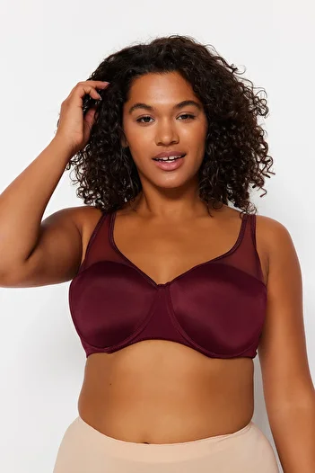 Trendyol Curve Burgundy Mesh Detailed Plus Size Bra