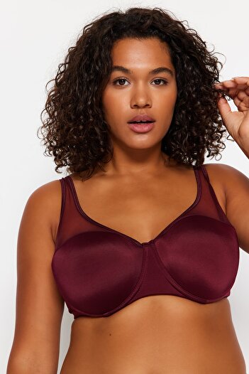 Trendyol Curve Burgundy Mesh Detailed Plus Size Bra
