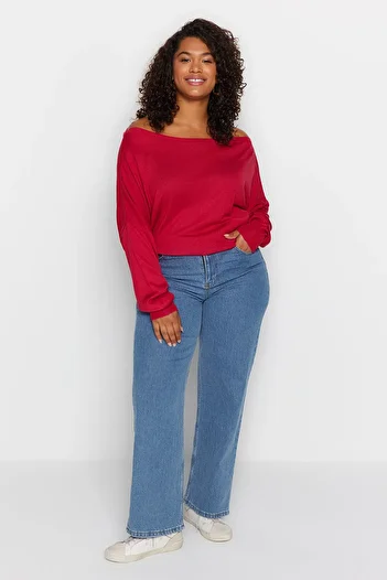 Trendyol Curve Fuchsia Boat Neck Knitwear Sweater Tbbaw24An00041