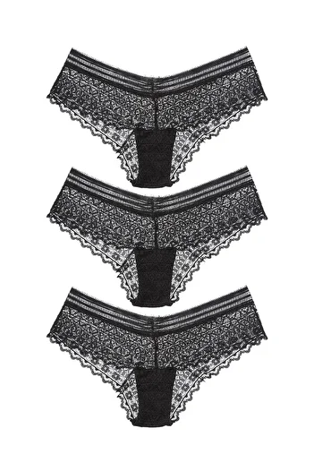 Simi Underwear Gia Жіночі мереживні чорні 3-х комплекти бразильських трусиків