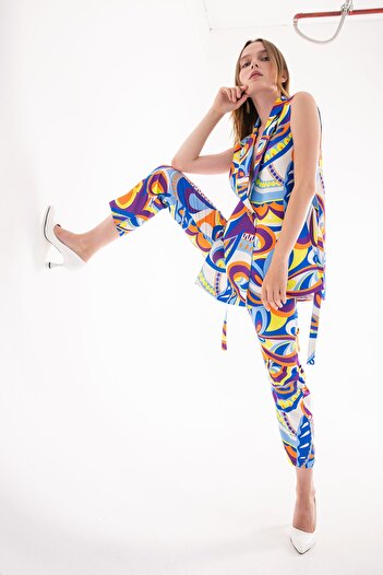 Swass High Waist Collared Patterned Women's Trousers