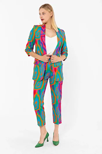 Swass High Waist Collared Patterned Women's Trousers