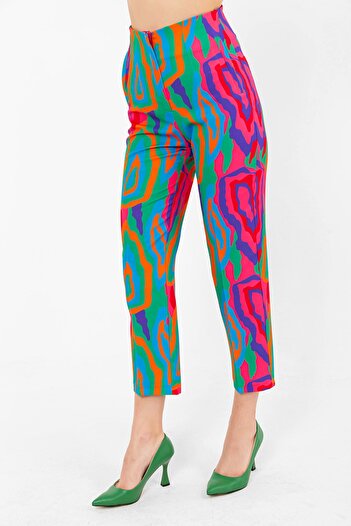 Swass High Waist Collared Patterned Women's Trousers