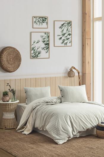 Berolige Easy Boho Green Double Washed Yarn Paint Duvet Cover Set