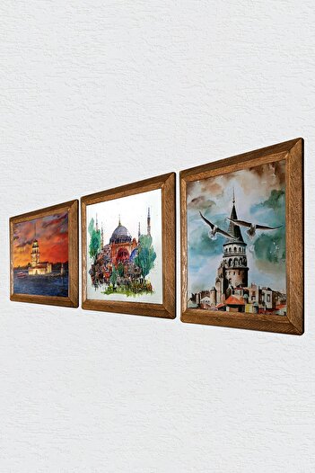Pinecone Istanbul Hagia Sophia, Galata Tower, Maiden's Tower Stone Wall Painting with Wooden Frame Wall Decor