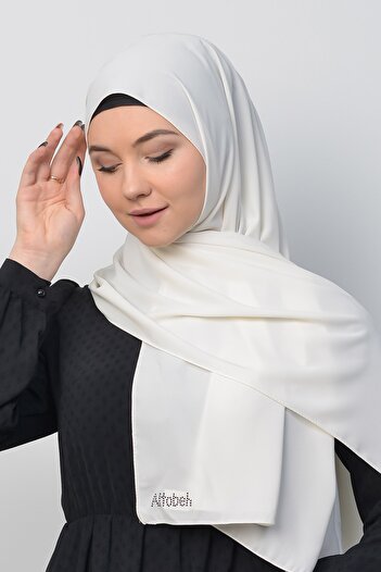Altobeh Medina Silk Straight Hijab Shawl-Ecru
