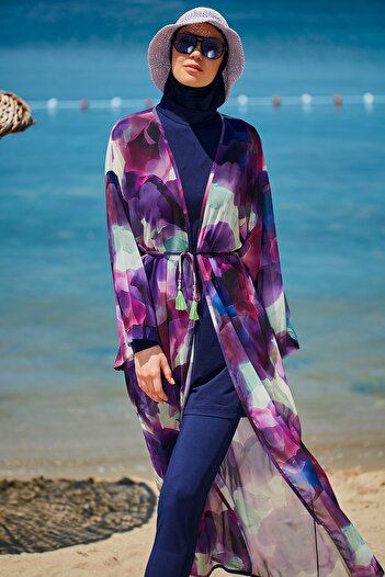 Marina Batik Patterned Purple Kimono Kaftan P2338