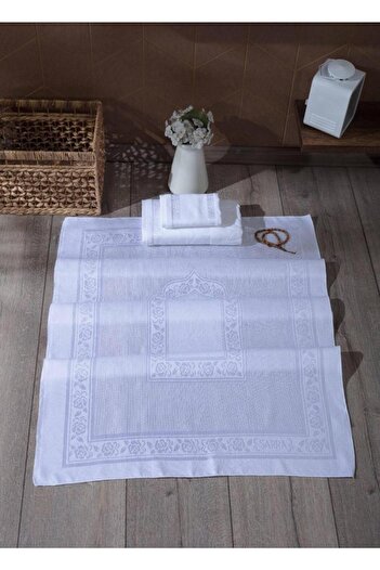 sarra White 3-Piece Stitched Etamine Prayer Rug Set
