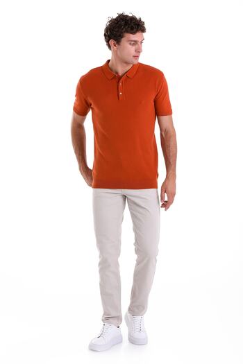 Hatemoğlu Jacquard Orange Polo Neck Knitwear T-Shirt - Regular Fit