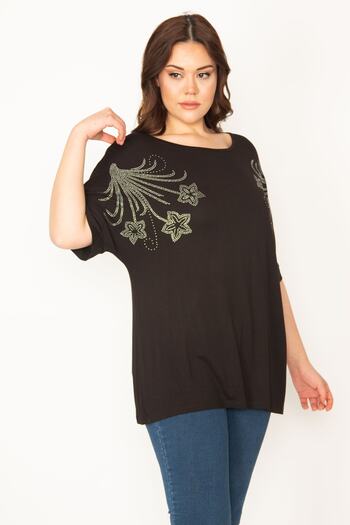Şans Women's Black Large Size Stone Detailed Tunic 65n36425