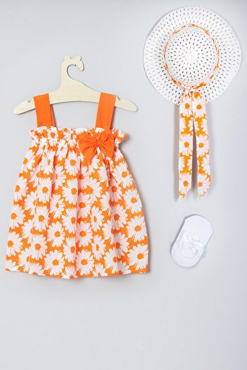 ADABEBEK Flower Patterned Dress with Hat, Ballerina Socks Set 011