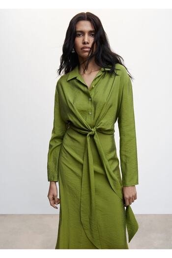 MANGO Woman Knot Detailed Shirt Dress