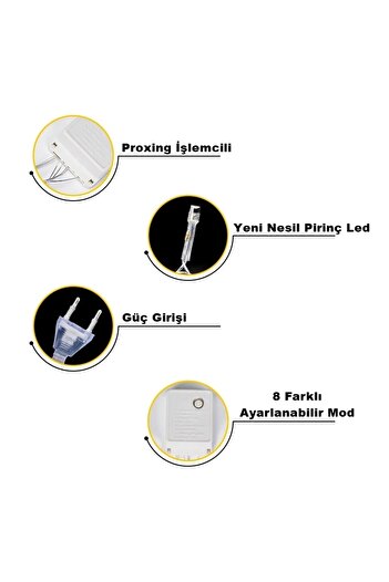 SULED 100led Fişli Pirinç Led 10 Mt Sarı 8 Modlu Şerit Led Dekor Lambası Animasyonlu Yılbaşı Ağacı Işığı