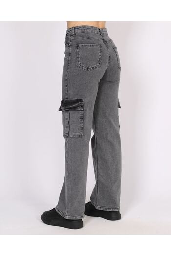 LİMABEL High Waist Cargo Pocket Smoked Jeans Women's Jeans