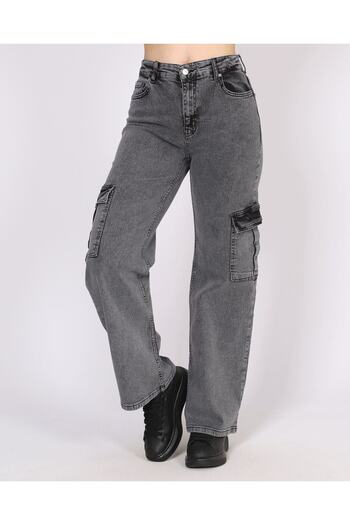 LİMABEL High Waist Cargo Pocket Smoked Jeans Women's Jeans