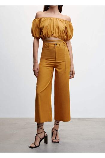MANGO Woman High Waist Short Leg Trousers