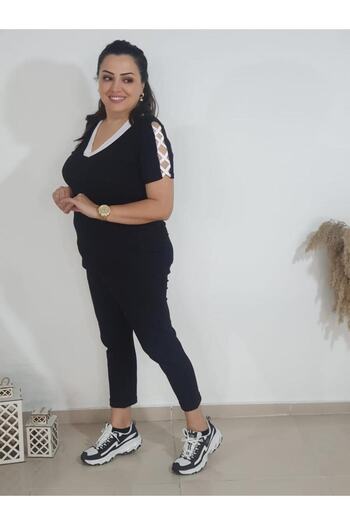 Melis Designer White Banded Large Size T-Shirt