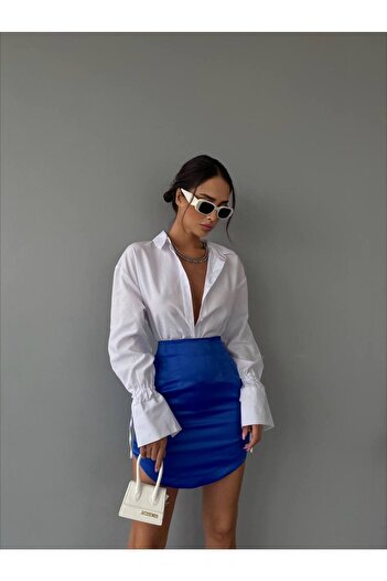 LB Laluna Butik Жіноча атласна спідниця з високою талією асиметричного крою