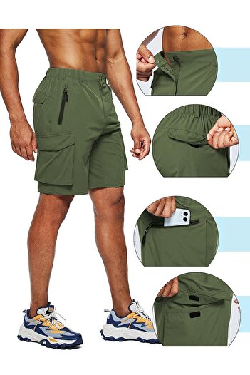 GHASSY CO. Erkek Kamp Yürüyüş Seyahat Hızlı Kuruma Çok Cepli Outdoor Şort
