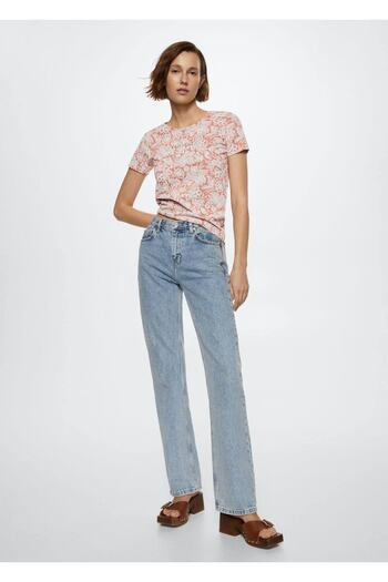 MANGO Woman Gemustertes T-Shirt mit Logo-Stickerei