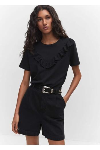 MANGO Woman Embroidered Flounce T-Shirt