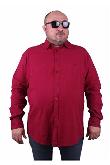 Starbattal Men's Large Size Lycra Linen Shirt 11305 Claret Red