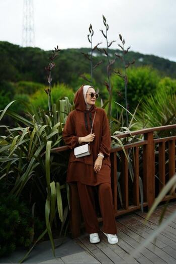 NS Moda Hijab Hooded Icon Set Brown Model-490