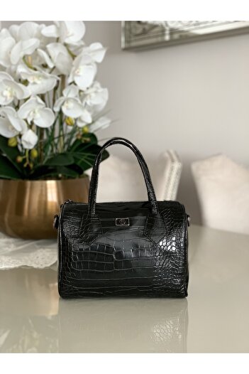 mossi Black Crocodile Look Faux Leather Hand and Shoulder Bag