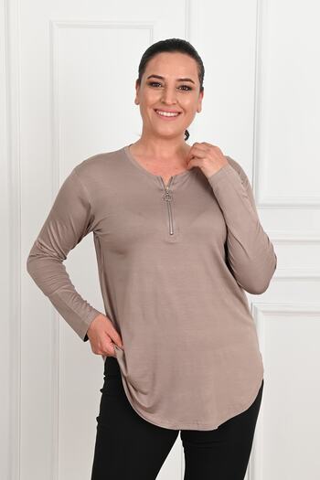 Koza Butik Γυναικεία μπλούζα με μισό φερμουάρ με λεπτομέρειες 1387-23